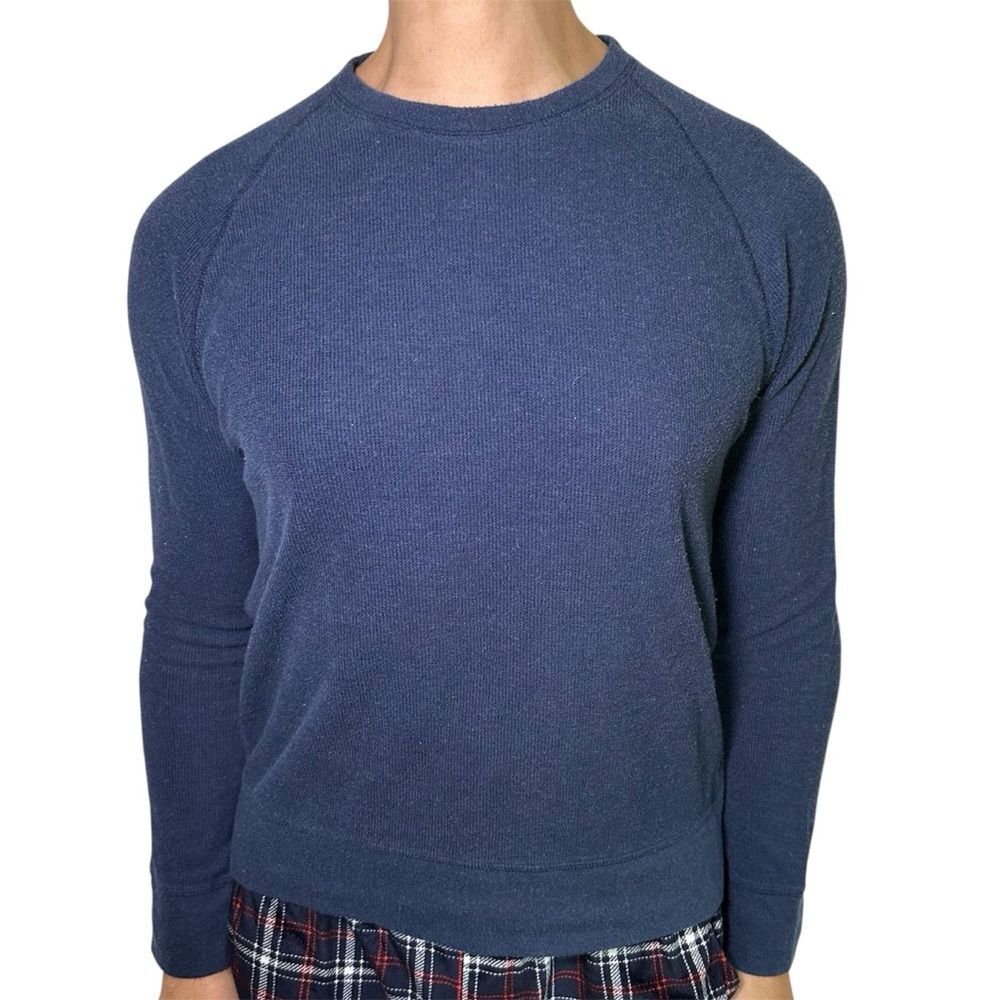 Banana Republic Men’s Blue Crewneck Henley Sweater with Ribbed Cuffs